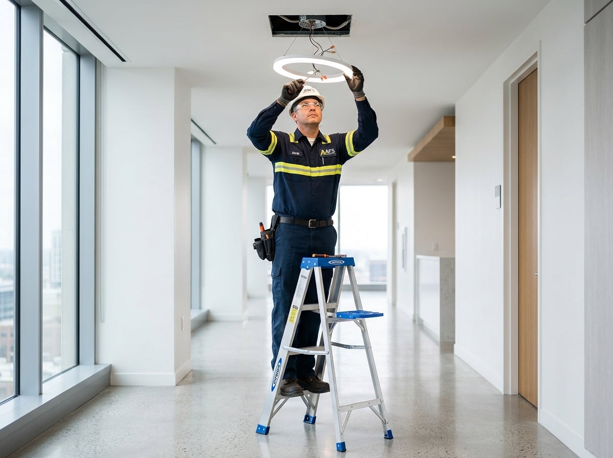 Mitarbeiter von Clean Expert 24 in navyblauer Arbeitskleidung bei der Kleinreparaturen