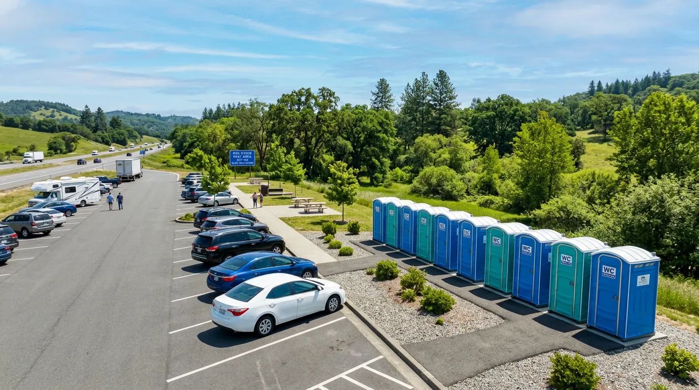 Mobile Toiletten an einem Autobahnrastplatz – hygienisch betreut von Clean Expert 24/7